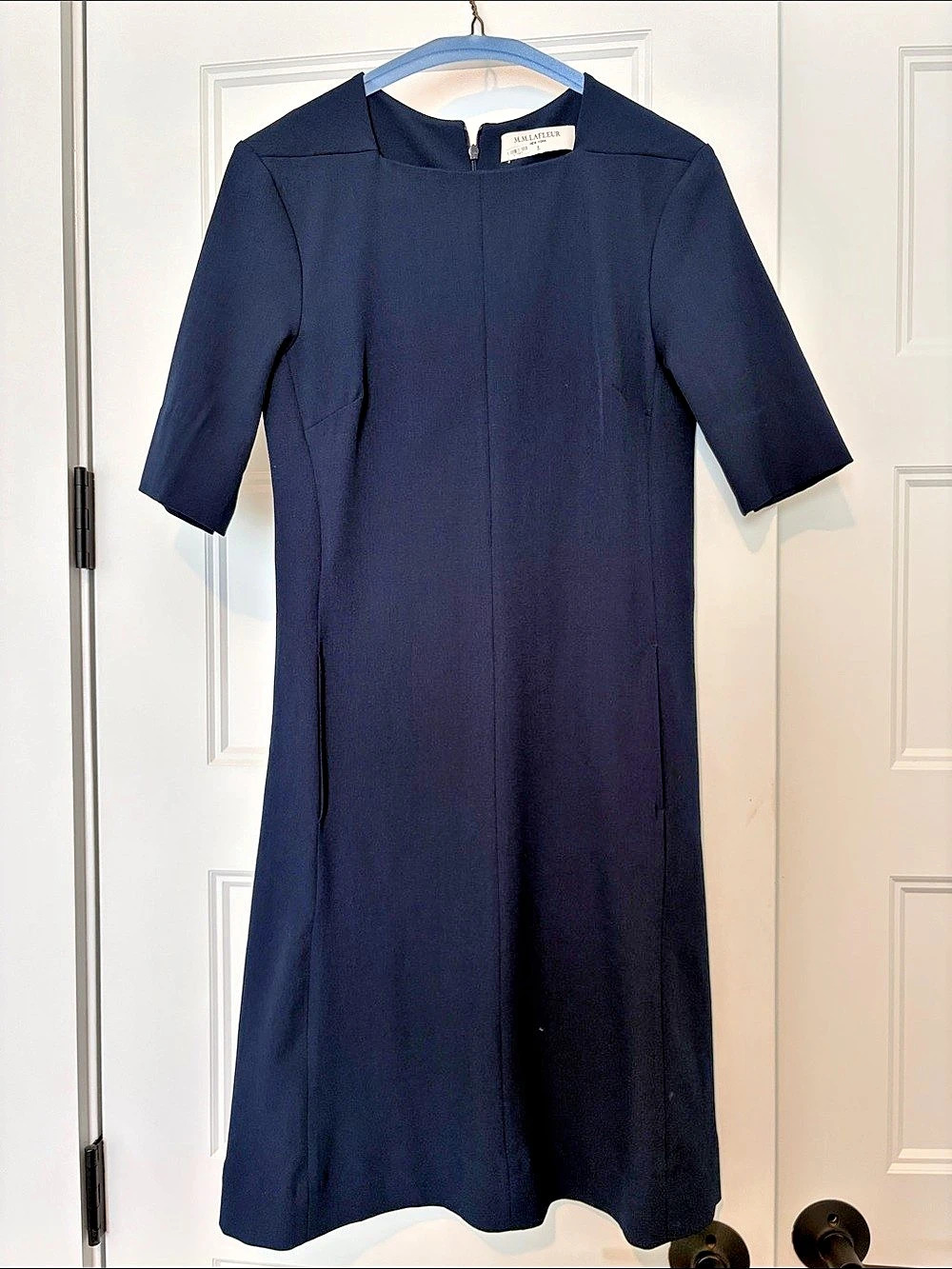 M.M.LaFleur The Emily Dress Blue Short Sleeve Midi Dress Size 2